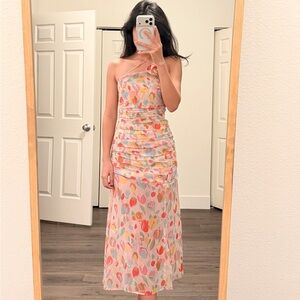 For Love & Lemons Floral Strapless Maxi Dress